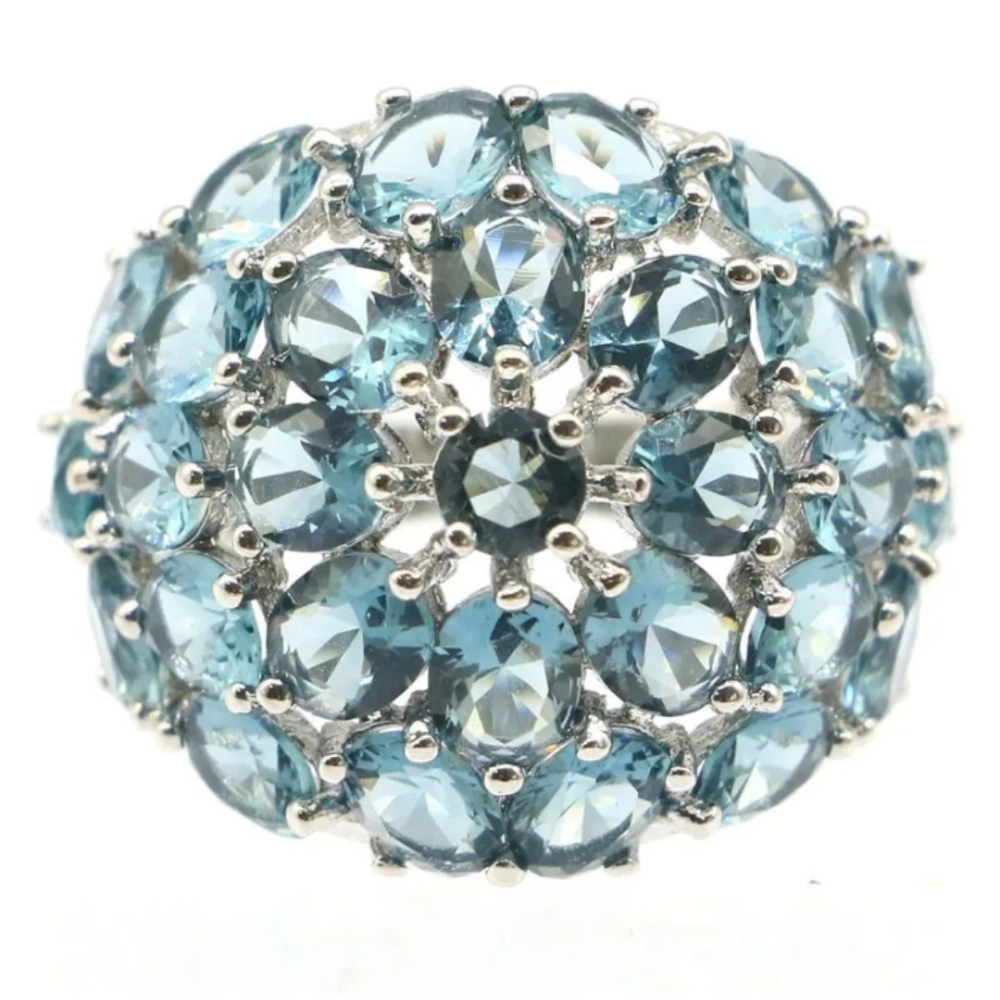 New London blue topaz cz sterling silver ring